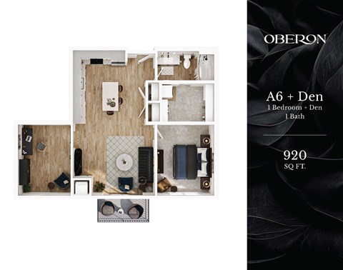 Floor plan for 1 bed, 1 bath, 920 sqft
